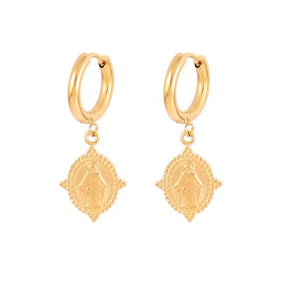 China FASHIONABLE Stainless Steel Jesus Drop Earring Religion Cross Simple Design Gold Faith Inspire Designer Angel Earrings Waterproof Jewelry for sale