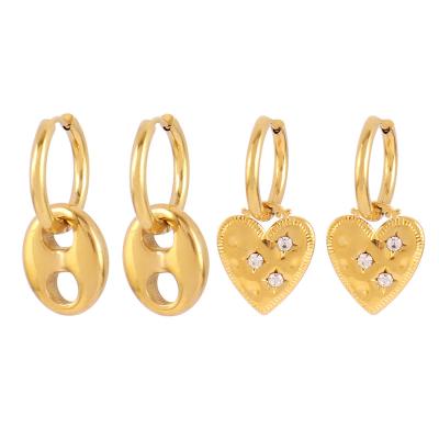 China Trendy Simple Luxury Waterproof Gold Plated Pig Snout Heart Stud Earrings Women Summer Stainless Steel Euramerican Hog Nose Earring for sale