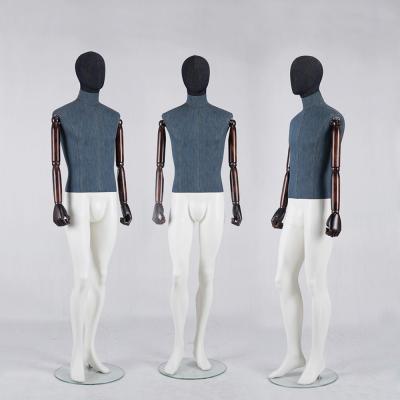 China 2019 Standard Fashion Designer Full Body Fiberglass Mesh Fabric Sewing Vintage Male Mannequins With Wooden Arms For Sale for sale