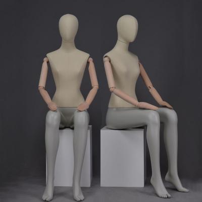 China Eloquent Full Body Dress Female Dummy Mannequin Cloth Wrapped Sitting Mannequins With Paddle Hands for sale