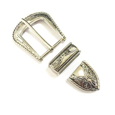 China Silver Engraved Western Mens Antique Belt Buckle Metal Belt Buckle Set 32 Mm for sale