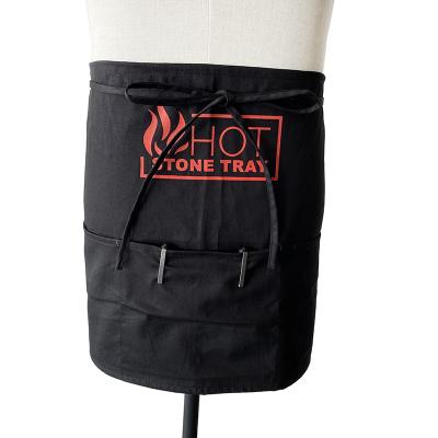 China 100% Cotton Customized Logo Cotton Half Bistro Aprons With Pockets Waist Aprons For Home And Kitchen for sale