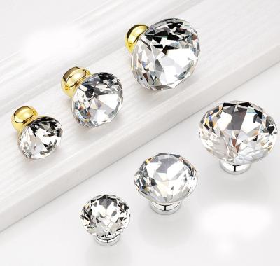 China Modern Diamond Blind 30mm Crystal Furniture Door Handle Kids Front Entry Glass Pull Handle for sale