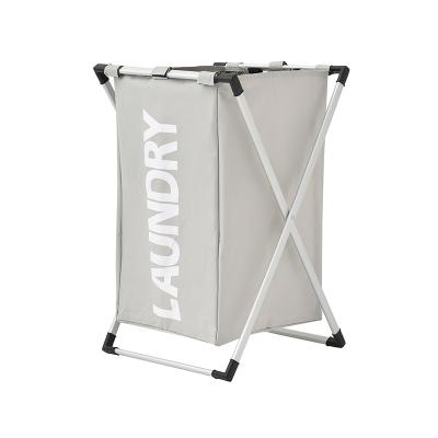 China Large Single-Grid Single-Grid Folable Laundry Storage Foldable Dirty Basket 3 Section Aluminum Frame Household Laundry Basket for sale
