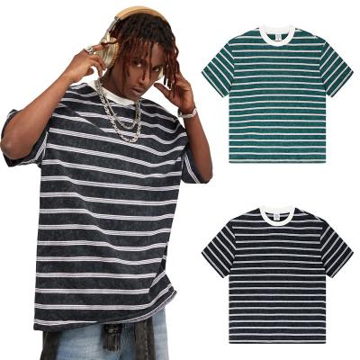 China New Vintage 280G Anti-Wrinkle Wash Bars Couples Loose Plus Size Men's Short Sleeve Cotton O-Neck Short Sleeve Crewneck Shirts for sale