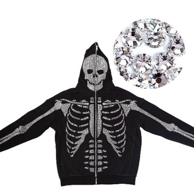 China custom logo 100% cotton anti wrinkle men plus rhinestone skull sparkle zipper hoodie full size multicolor crystal graffiti streetwear for sale