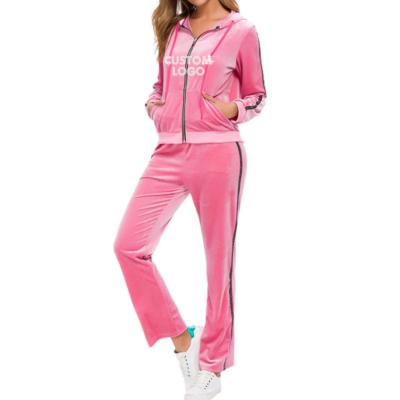 China Custom Logo Tracksuit Set Women Casual Style Zipper Anti-Wrinkle Anti-wrinkle Rhinestone Rhinestone Hot Pink Velvet Sweatsuit for sale