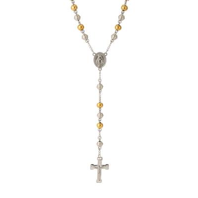 China Wholesale Religious Cross Link Chain Charms Y Shape 8MM Hand Bead Gold Stainless Steel Long Chain Necklace for sale