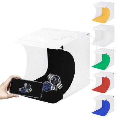 China Polyester fabrics+ABS Bosheng Photography Light Tent 6 Colors 2 LED Strips 40cmx40cmx40cm Portable Photo Studio Light Box for sale