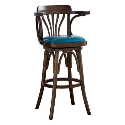 China 360 Industrial Retro Vintage 360 Degree Industrial Back Bar Stool Factory Furniture Swivel Bar Swivel Bar Chair Bent Wood Walnut Color High for sale