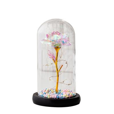 China Flower Glass Cover LED Night Light Rose Gold Leaf Valentine's Day Immortal Gift for sale
