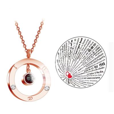 China 2022 Hot Sale Fashion Rose Gold Plating Stainless Steel Romantic I Love You 100 Languages Projection Necklace for sale