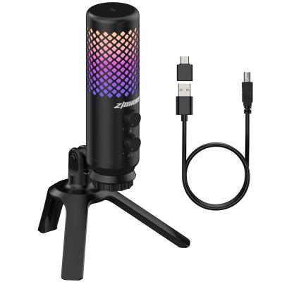 China OEM Zimhome Desktop Game Streaming Condenser Cable Mic Stand USB RGB Microphone For Studio for sale
