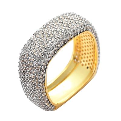 China Hiphop Men's Square Ring Copper Full Zircon Charm Bling Gold Color RINGS Shape Hip Hop Jewelry For Party for sale