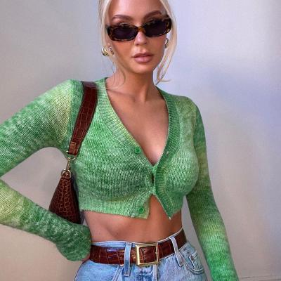 China Bestseller Wholesale Price Street Style Casual QUICK DRY Grass Green Knitted Cotton Women Long Sleeve Crop Tops for sale