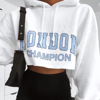 China Fashion Full Sleeve QUICK DRY White Drawstring Hooded Sweatshirts Ladies Fashion Hip-pop Style Fall Casual Cropped Hoodies For Woman for sale