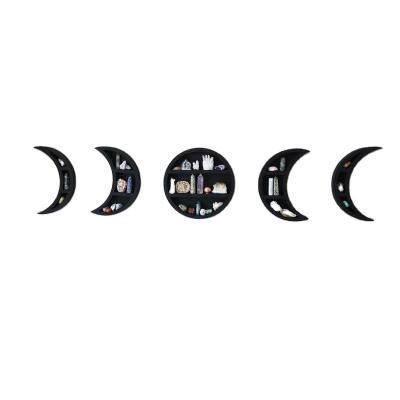 China Rustic 5 Piece Black Moon Phase Shelf Set - Phases of the Moon Wall Decor - Crescent Moon Shelf for Crystals for sale