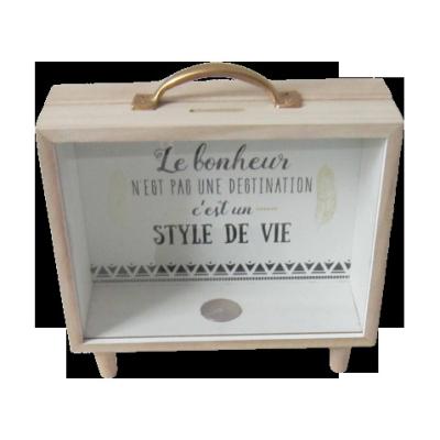 China Vintage Money Saving Office Storage Stationery Storage CIA Piggy Bank Money Coin Modular Elegant Wooden Case Stamp Collection Box for sale