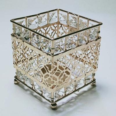 China Nordic Round Crystal Gold Color Home Decoration Candlestick Lamp Tea Candlestick Morden Bowl Glass Candlestick for sale