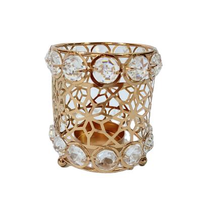 China Fast Shipping Morden Wholesale Crystal Metal Candle Tealight Holders Brush Container For Home Decoration for sale