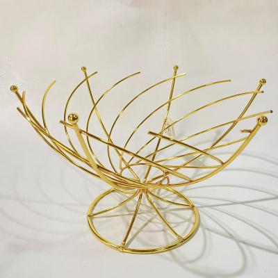 China Morden Countertop Fashion Metal Fruit Basket Holder Chrome Plating Fruit Holder for sale