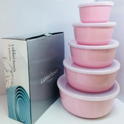 China Sustainable Food grade durable high quality melamine 5 pieces salad bowl set with lids Crisper Set With Multiple Bowl Sizes for sale