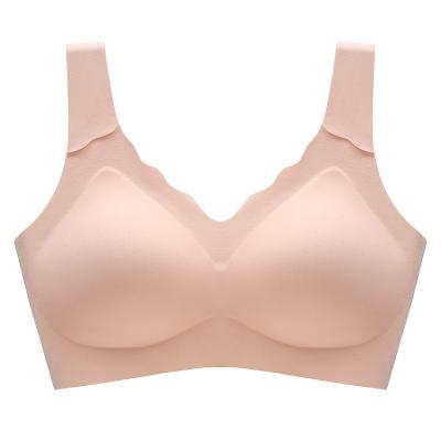 China Ice Silk One Piece Seamless Bra V-Neck Sleep Underwear Radio Latex-Filled Seamless One-Piece Comfort Vest Ladies Bra LARP for sale