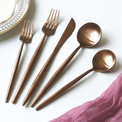 China Sustainable Vintage Copper Cutlery Set Buffet Matte Rose Gold Flatware Kitchen Utensils Bulk Sets Dinnerware For Wedding Event Rental for sale