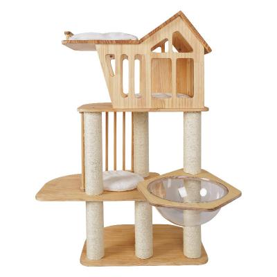 China New Design Sustainable High Quality Natural Paradise Wooden Cat Scratch Tree for sale