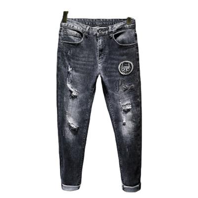 China Breathable Korean style ankle-length diet pants spring and summer season pants men's ragged jeans for sale