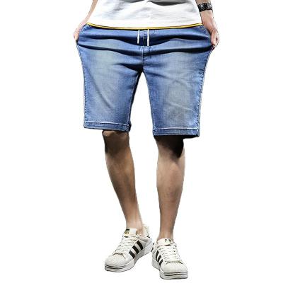 China High-waisted stretch breathable denim five-point pants men plus size plus size short straight loose jeans men for sale