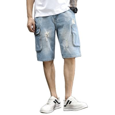 China Breathable Denim Coveralls Shorts Men's Multi-pocket Loose Spring And Summer Plus Size 5 Point Pants for sale