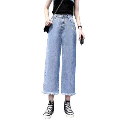 China Breathable Female High Street Mid Waist College Style Leisure Breathable Wide Leg Jeans for sale