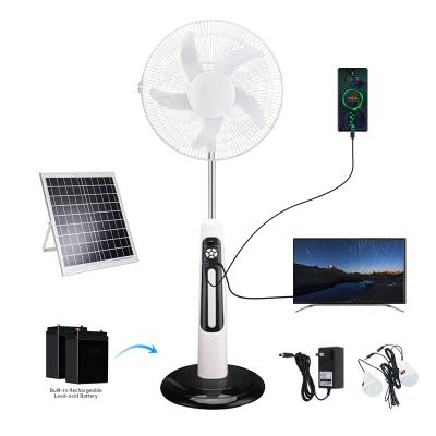 China Latest 5 Blades 16/18 Inches Rechargeable Floor Stand Fan Solar Powered Electric Fan With Solar Panel for sale