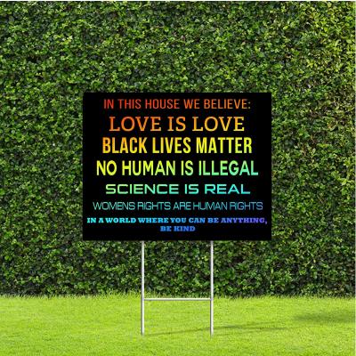 China Eco - Friendly Custom Sign Board Corrugated Sign Plastic Double Sided Political Yard Sign With Stakes for sale