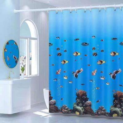 China Small 4 Piece Sea Fish Sustainable Elegant Fresh Style Waterproof Bathroom Shower Curtain Set for sale