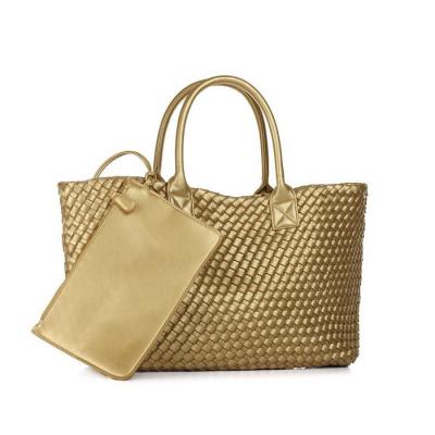 China Fashion Handmade Woven Handbag 2pcs Set Portable Women's PU Bags Shoulder Bag Retro Soft Leather Even Handbags for sale