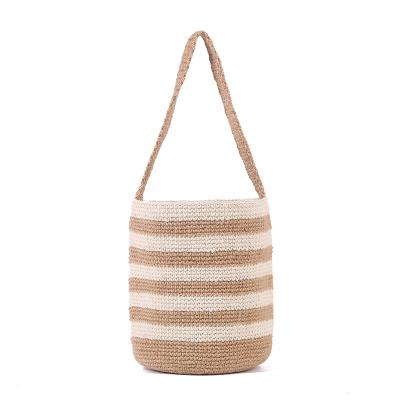 China Rattan Tote Handbag Retro Summer Beach Bag Handle Straw Shoulder Bag Boho Straw Soft Handwoven Fashion Large for sale
