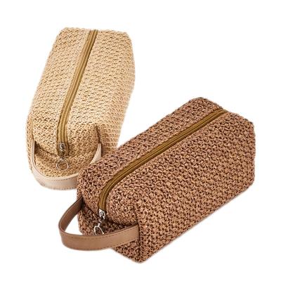 China Portable Japan Style PP Straw Woven Makeup Bag Travel Organizer Tolietry Bag Large Makeup Cosmetic Pouch Waterproof For Women Girls for sale