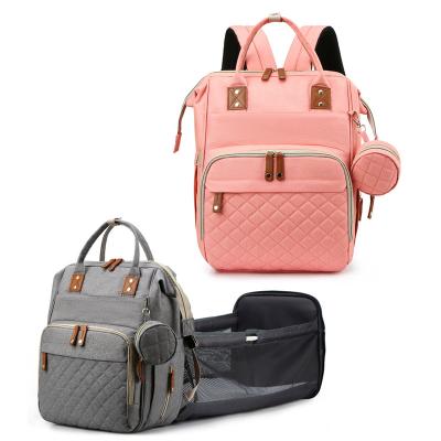 China With USB Baby Bags Set Mom Travel Diaper Bag Backpack With Changing Crib Mat Station Folding Crib Bag for sale