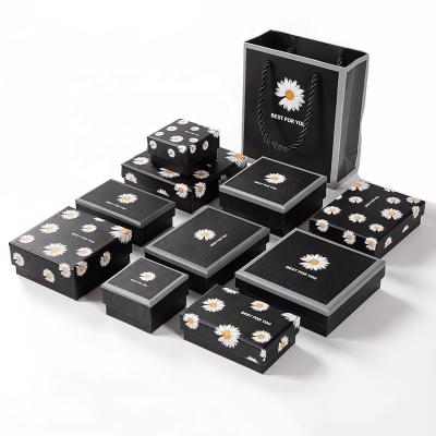 China Logo Flower Printing Paperboard Earring custom made handmade Ring Necklace Jewelry Gift Boxes for sale
