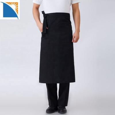 China Custom Waiter Cleaning Aprons Half Size Apron Restaurant Waiter Bistro Long Aprons Black Polyester Clean Cotton for sale
