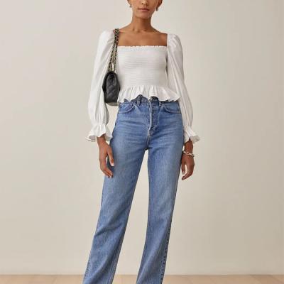 China Anti-Shrink Bulk Ruffled Top with Puff Sleeves and Smocked Bodice for sale