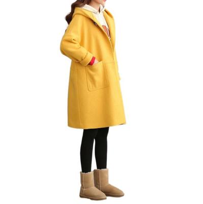 China Anti-wrinkle woolen fur overcoat female padded coats and jackets for women hooded mid length wool coat with long sleeves for sale