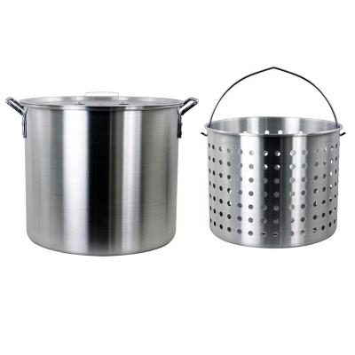 China Sustainable Hot Sale 52QT Aluminum Cooking Pot With Inner Steamer Basket for sale