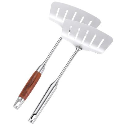 China Sustainable Factory Customize Cooking Tool Natural Wooden Cheap Bulk Kitchen Accessory Stainless steel Fish Shovel for sale