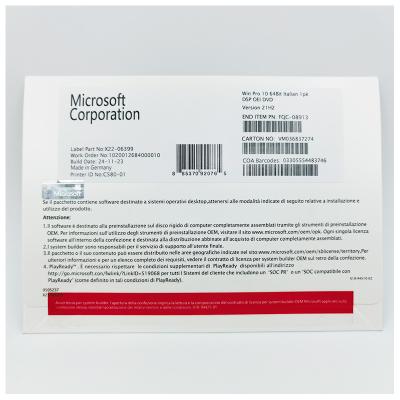 China Genuine Win 10 Pro OEM Software - 64Bit DVD With English/French/Spanish Activation Key for sale