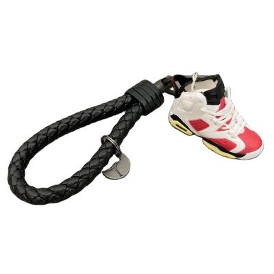 China Luxury Wholesale Mini AJ6 Carmine Jordan Sneaker Keychains With Black Leather Lanyard Strap for sale