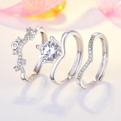 China BOHEMIA Fashion 3Layer Crown Ring Set 100 Languages I Love You Ring Projection Opening Ring Set Personality Couple Pairs for sale