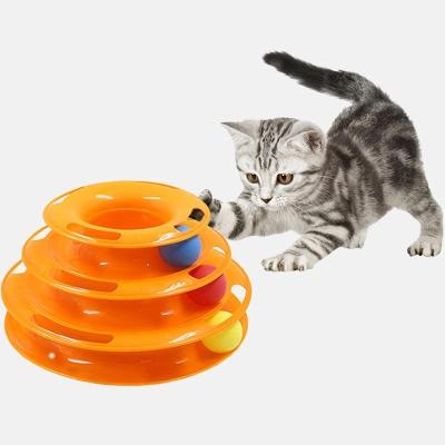 China Factory Direct Sales Stocked Plastic Cat Toys Three-Layer Turntable Ball Tracking Ball Pet Lifting Toys for sale